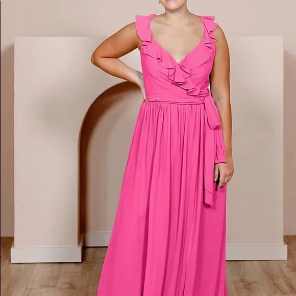 malibu pink bridesmaid dress Malibu Silk Maxi Dress Fuscia · FINNEY main image 1